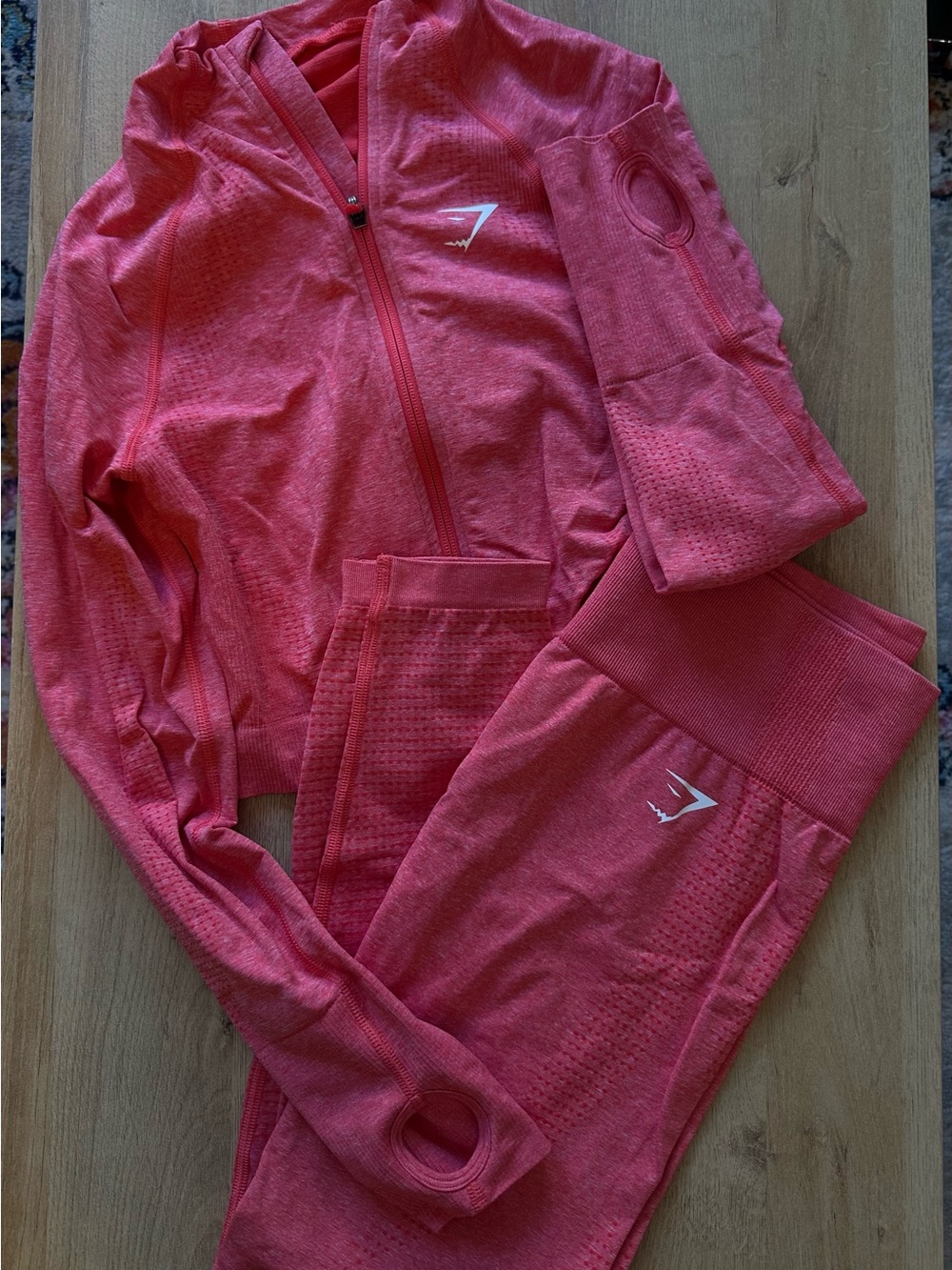 Gymshark Bright Coral Seamless Zip Crop & Leggings Set